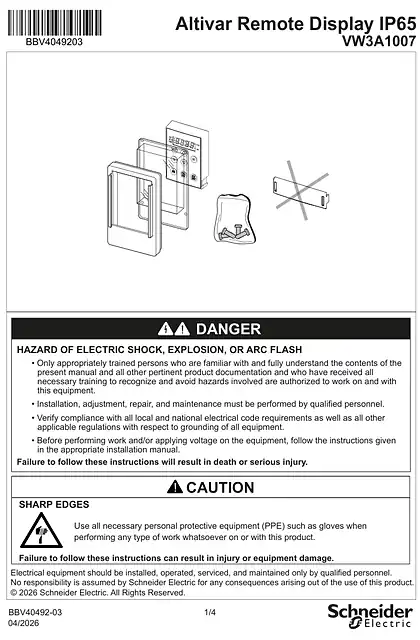 schneider施耐德Instruction sheet - Remote display IP65